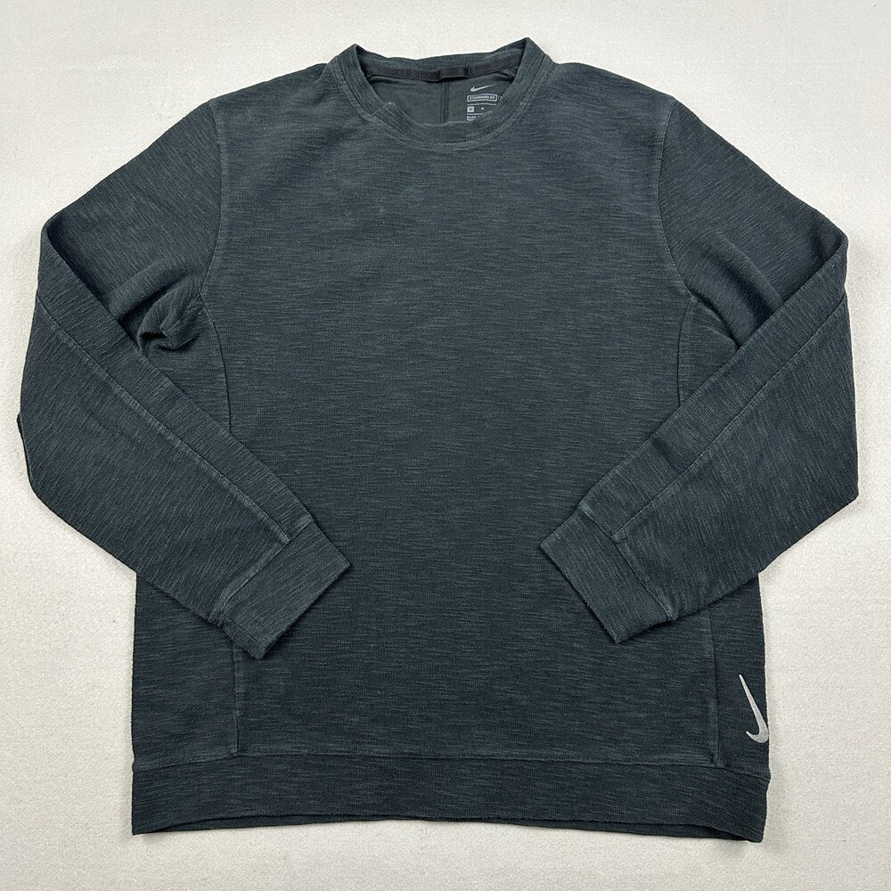 Nike Sweater Men Medium Gray Solid Crewneck Pullover Side Swoosh M